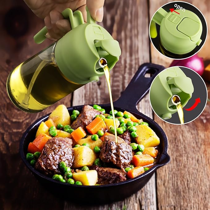 2 in 1 Glass Oil Sprayer & Dispenser,16oz/470ml Olive Cooking, Air Fryer, and Salad, for Kitchen Gadgets and Air Fryer Accessories, w/Stickers (Green) - Image 4