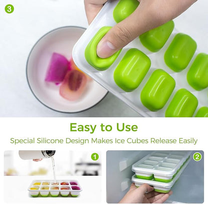 DOQAUS Ice Cube Tray with Lids - 2 Pack Stackable Silicone Ice Trays for Freezer, BPA & LFGB Safe, Easy Release for Kitchen, RVs, Cocktail, Coffee, Soup & Food - Image 3