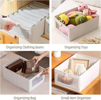 Pradnel Linen Closet Organizers And Storage, 4 Pack Storage Bins Baskets for Organization Foldable Organizer with Clear Window Organizing Clothing, Jeans, Shelves - Image 6