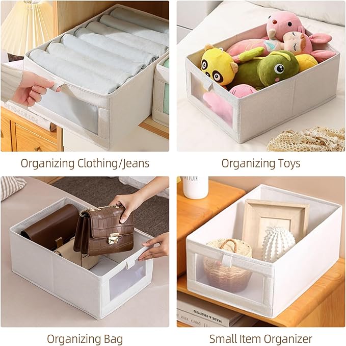 Linen Closet Organizers And Storage, 6 Pack Closet Storage Bins Linen Closet Baskets for Closet Organization Foldable Closet Organizer Bins with Clear Window For Organizing Clothing, Jeans, Shelves - Image 6