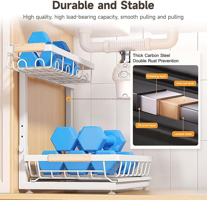 Sevenblue 2 Packs Under Sink Organizer, Height Adjustable 2 Tier Under Kitchen Sink Organizer, Multi-Purpose Storage Shelf for Kitchen Bathroom Cabinet (White, Extra Large) - Image 5