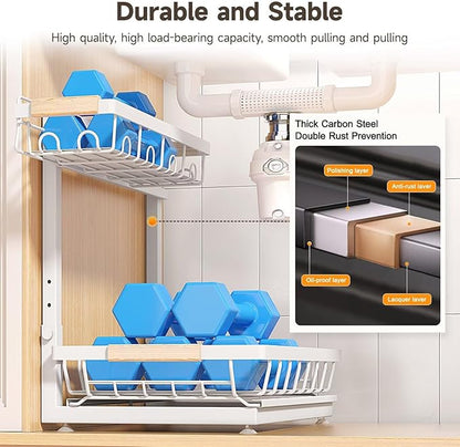 Sevenblue 2 Packs Under Sink Organizer, Height Adjustable 2 Tier Under Kitchen Sink Organizer, Multi-Purpose Storage Shelf for Kitchen Bathroom Cabinet (White, Extra Large) - Image 5