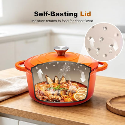 Enameled Cast Iron Dutch Oven - 7QT Pot with Lid,Oven Safe to 500°F,Heavy-Duty Cookware for Sourdough Bread Baking,Braising,Stews,Roasting Orange - Image 4