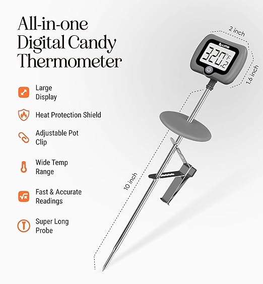 Digital Candy Thermometer with Pot Clip, 10" Long Stainless Steel Probe, Instant Read Kitchen Thermometer for Cooking, Baking, and Candy Making (Gray) - Image 3