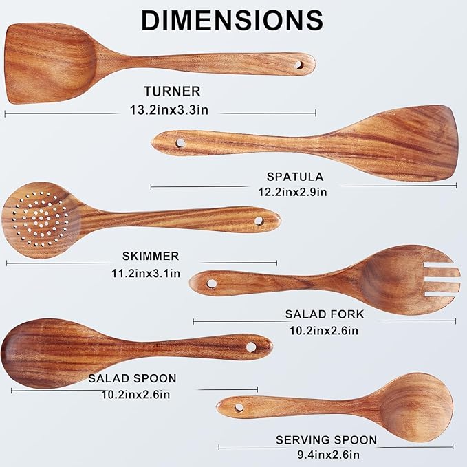 6 Pack Wooden Spoons For cooking – Heat-Resistant Wood Spatula with Comfort Grip, Lightweight Kitchen Cooking Utensils set, wood Spoon utensil Set Perfect for Non-Stick Cookware - Image 5