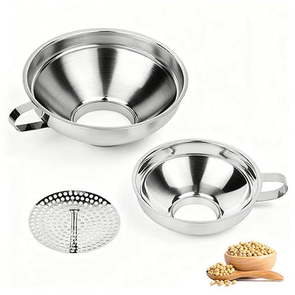 Canning Funnel with Strainer, Wide Mouth Canning Funnels for Filling Wide and Regular Mason Jars, Food Grade Stainless Steel Canning Funnels for Kitchen Use, 3 Pack (Small and Large) by Unknown