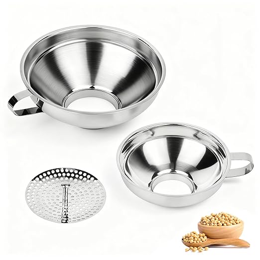 Canning Funnel with Strainer, Wide Mouth Canning Funnels for Filling Wide and Regular Mason Jars, Food Grade Stainless Steel Canning Funnels for Kitchen Use, 3 Pack (Small and Large) by Unknown