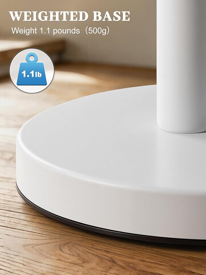 SMARTAKE Paper Towel Holder, Paper Towel Dispenser Standing Weighted Base Non Slip, Spring Arm for Easy Tear, Stainless Steel Paper Towel Holder for Home Kitchen Countertop Tabletop, White - Image 4