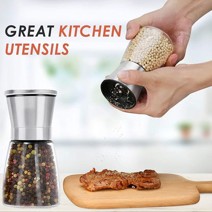 Ebaco Professional Pepper Grinder - with Germany Hardened Carbon Steel Mechanism Rotor, Refillable Pepper Mill 6OZ Glass Adjust Coarseness (1PCS-Sliver-304） - Image 7