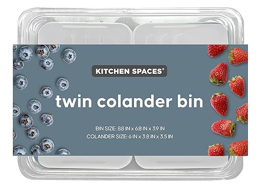 Kitchen Spaces Twin Colander Stackable Food Storage Organizer for Fridge, Freezer, and Pantry, 8.8" x 6.8" x 3.9", Blue