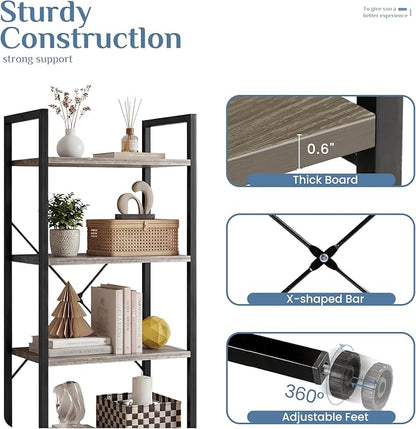 DUMOS 4 Tiers Bookshelf, Classical Book Shelf, Tall Display Shelves in Living Room/Home/Office, Storage Organizer for CDs/Books/Movies, Wood Grey - Image 5