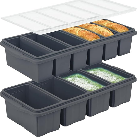 Silicone Freezer Tray With Lid-Soup Freezer Container molds-Large Ice Cube Tray Set Makes 1-Cup & 1/2-Cup portions cubes Perfect for preparing meals in different portion sizes Oven & Dishwasher -Safe
