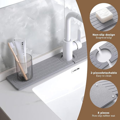 Faucet Mat for Kitchen Sink -Diatomite Stone Drying Mat for Kitchen Counter & Bathroom Sink,Quick-Dry Kitchen Sink Mat-Sink Protector & Splash Guard,Super Absorbent (Gray, 23.6"x4") - Image 3