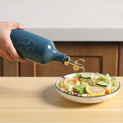 Sweejar 16 Oz Ceramic Olive Oil Dispenser Bottle, Oil Dispenser for Kitchen with Gravity Spout, Relief Opaque Oil Container for Evoo, Avocado Oil, Vinegar, Soy Sauce, 1 Pack(Fog Blue, Gold Spout) - Image 4