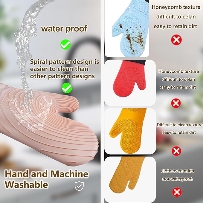 Silicone Oven Mitts-13.6 in Extended Oven Mitts Heat Resistant 500F, Oven Gloves with Soft Liner Good Grippy BPA-Free Easy to Clean Flexible-Oven Mits Set for Cooking Baking Grilling BBQ - Image 2
