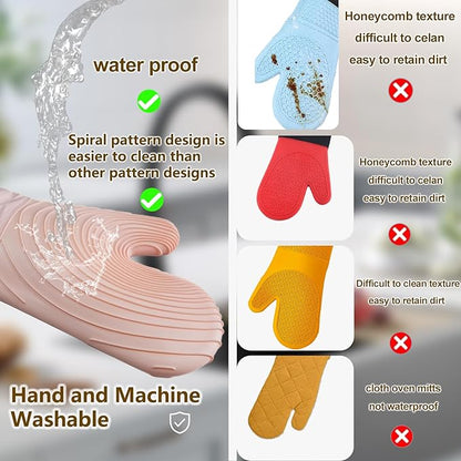 Silicone Oven Mitts-13.6 in Extended Oven Mitts Heat Resistant 500F, Oven Gloves with Soft Liner Good Grippy BPA-Free Easy to Clean Flexible-Oven Mits Set for Cooking Baking Grilling BBQ - Image 2