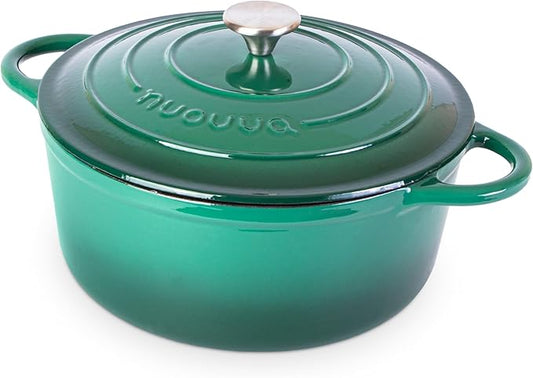 Nuovva Enamelled Cast Iron Dutch Oven Pot with Lid – 6.4 Quart Non Stick Casserole Pot – Heavy Duty & Oven Safe up to 500° F for Bread Baking, Braising, Stews, Roasting – 28cm Dark Green by Nuovva