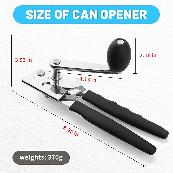Commercial Can Opener,Stainless Steel Heavy Duty Hand Crank Manual Can Openers with Comfortable Extra-long Handles,Ergonomic Design,Black - Image 2