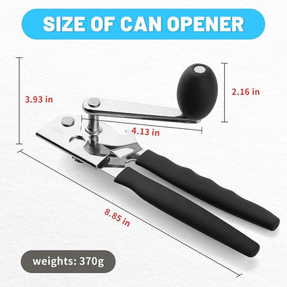 Commercial Can Opener,Stainless Steel Heavy Duty Hand Crank Manual Can Openers with Comfortable Extra-long Handles,Ergonomic Design,Black - Image 2