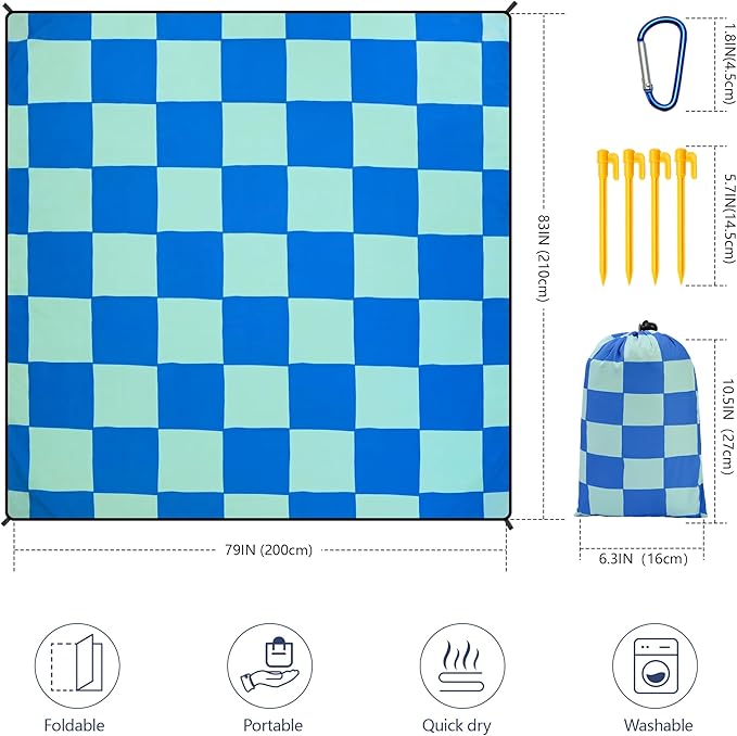 HIHOHO Beach Blanket Waterproof Sandproof Extra Large Beach Mat 79" X 83"/120"x108"for 1-8 Adults Quick Drying Durable Outdoor Picnic Mat for Beach Travel Camping Hiking