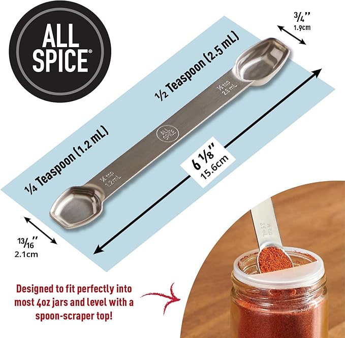 AllSpice Stainless Steel Double Sided Measuring Spoon- 1/2 Teaspoon and 1/4 Teaspoon - Image 3