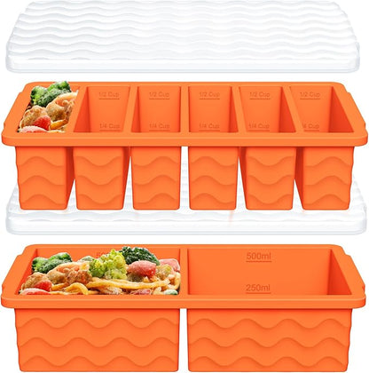 2-Pack Silicone Freezer Trays with Lid, 2 Large 2-Cup(500ml) & 6 Small 1/2-Cup(125ml) Soup Freezer Container Molds, Ice Cube Tray For Meal Prep & Freezing Soup, Stews, Sauces, Oven & Dishwasher-Safe by Doasuwish