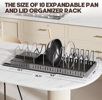 Pull Out Pots and Pans Organizer Under Cabinet, Expandable Sliding Lid Holder and Pan Rack for Kitchen, Slide Out Inside Cabinet for Pot Lid, Bakeware, Dishes, 10 Adjustable Dividers, 2 Pack Black - Image 3