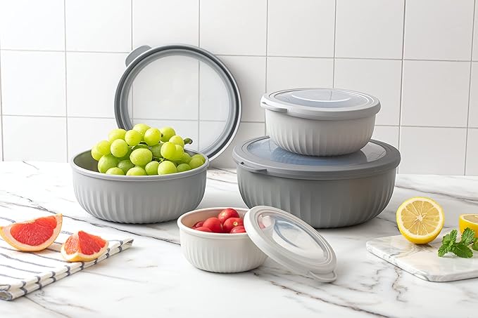 COOK WITH COLOR Prep Bowls with Lids- Wide and Deep Nesting Plastic Small Mixing Bowl Set with Lids, 8 Piece Set - Wide Bowls, Gray - Image 8