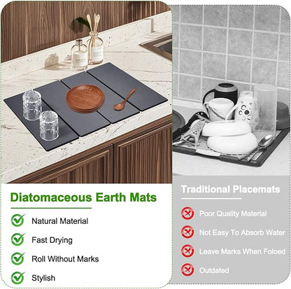 Large Dish Drying Mat for Kitchen Counter,24"×16"Fast Dry Pad Absorbent Countertop Mat, Heat-resistant Mat,Diatomaceous Earth Mats,Gray - Image 7