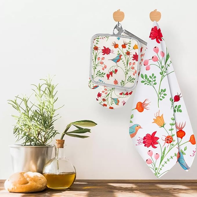 3 Pcs Kitchen Stuff, Kitchen Oven Mitts and Pot Holders Sets with Microfiber Wild Floral Kitchen Towels,Kitchen Accessories,Gifts for Women