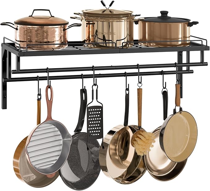 CHOEZON Hanging Pot Rack, Wall-Mounted Pot Rack, Kitchen Cookware Organizer, Metal Pot and pan Organizer Holder, for Cookware, Utensils Organization, Black TPR38BB - Image 8