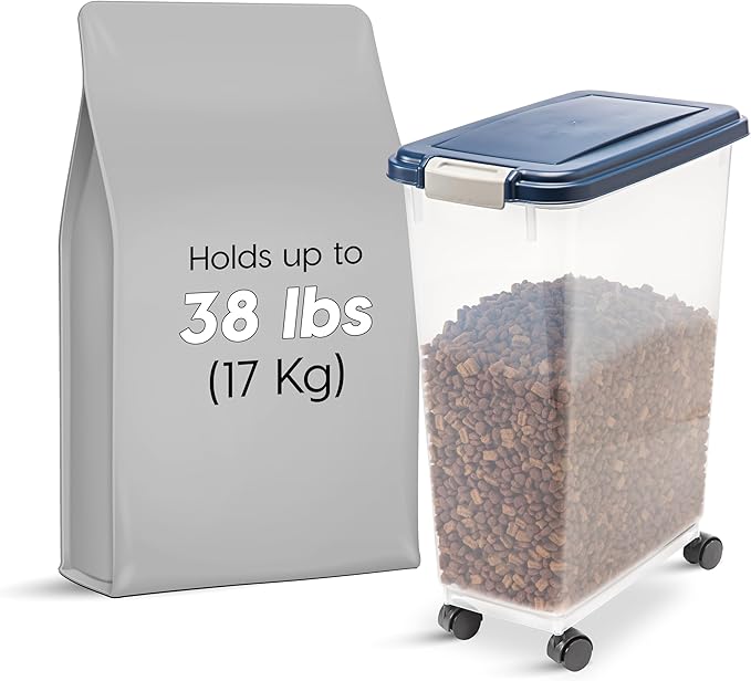IRIS USA Dog Food Storage Container 38 lb, Airtight Large Pet Food Storage Bin with Wheels, for Dog Cat Bird Chicken Food, Holds Up to 38 Lbs, Keep Fresh, BPA Free, Made in USA, Navy - Image 2