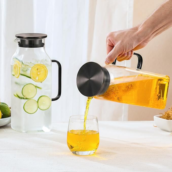 2 Pack 2 Liters/68 oz Square Glass Pitcher with Lid and Handle for Fridge, Iced Tea and Coffee Carafe Beverage Serveware, Heat Resistant Borosilicate Water Black Jug for Hot/Cold Drinks and Milk - Image 6