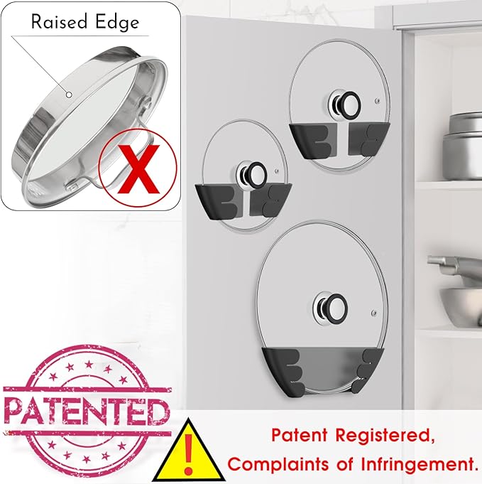 Universal Adjustable Pot Lid Holder Organizer for Cabinet - Upgraded Patented Niceyos 4 Pack Pan Lids Organizers Inside Cabinet Door Wall Mount Pots Top Rack for Kitchen Cupboard Fit 6" to 13" (Black) - Image 5