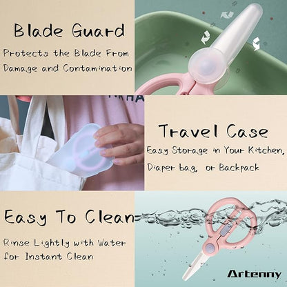 Baby Food Scissors with Travel Case, Ceramic Food Scissors Kids, Toddler Scissor with Safety Lock, Ideal for Pizza, Meats, Noodles, Vegetables, and Fruits (C)