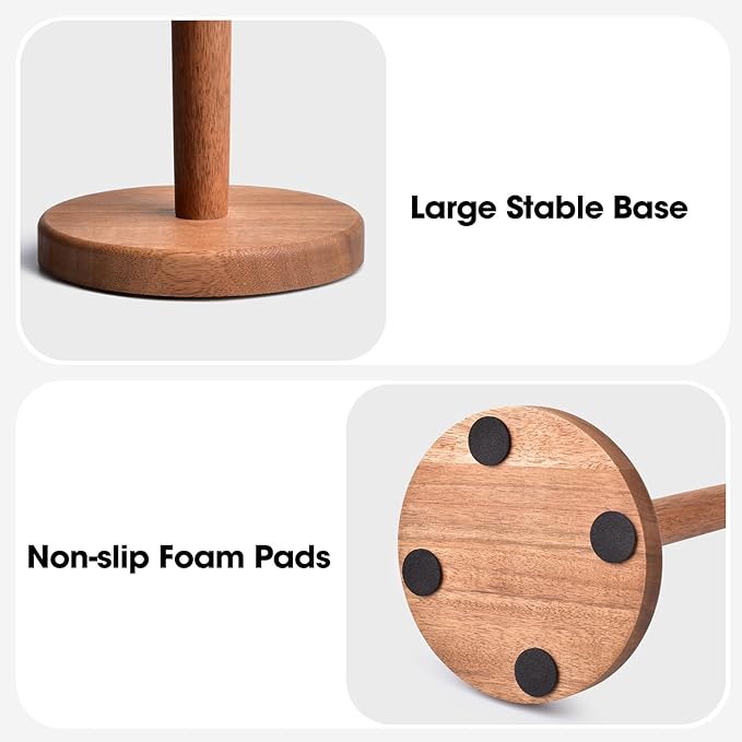KitchLife Acacia Wooden Paper Towel Holder Countertop, Large Size - Freestanding Paper Towel Dispenser Stand Organizer with Large Anti-Skid Base - Image 5