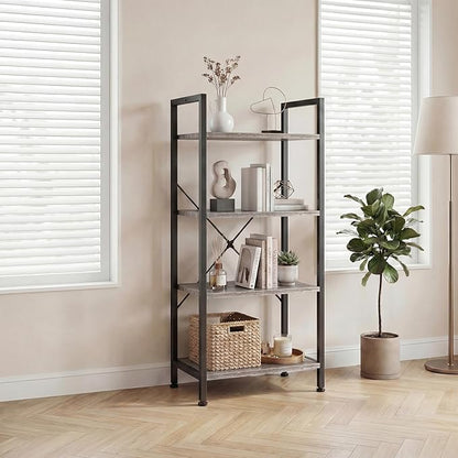 DUMOS 4 Tiers Bookshelf, Classical Book Shelf, Tall Display Shelves in Living Room/Home/Office, Storage Organizer for CDs/Books/Movies, Wood Grey - Image 2