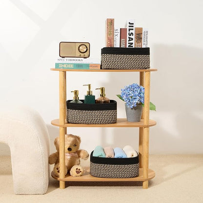 MiniArk Small Storage Baskets for Organizing | Closet Organizer Bins | Shelf Toy Basket | Woven Rope Baskets | Cube Decorative Box | Shallow Basket | 11.5x7.5x4.7” | 4 Packs Black Brown