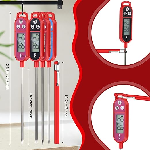 Copkim 8 Pcs Meat Food Thermometer Food with Probe Water Liquid Instant Read Digital Thermometer Kitchen Cooking Supplies for Cooking BBQ Milk Yogurt (Red,Black,Pink,Blue) - Image 2