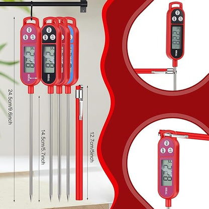 Copkim 8 Pcs Meat Food Thermometer Food with Probe Water Liquid Instant Read Digital Thermometer Kitchen Cooking Supplies for Cooking BBQ Milk Yogurt (Red,Black,Pink,Blue) - Image 2