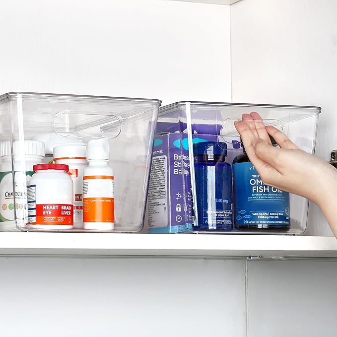 Vtopmart 12 Pack Clear Stackable Storage Bins with Lids, Large Plastic Containers with Handle for Pantry Organizer and Storage,Perfect for Bathroom,Cabinet,Kitchen,Fridge,Closet Organization - Image 5