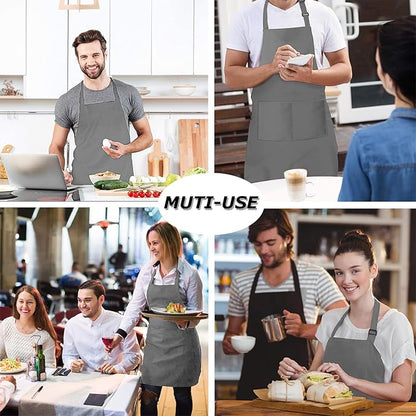4 Packs Chef Apron, Waterproof Apron, Adjustable Aprons with 2 Pockets for Men Women, Professional Aprons for Kitchen Cooking Gardening Painting Baking Restaurant (Gray) - Image 7