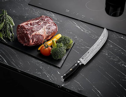 WIZEKA Carving Knife-10 Real Damascus Breaking Knife,Razor Sharp Butcher knife Curved Scimitar Brisket Knife for Meating Cutting with G10 Handle - Image 5