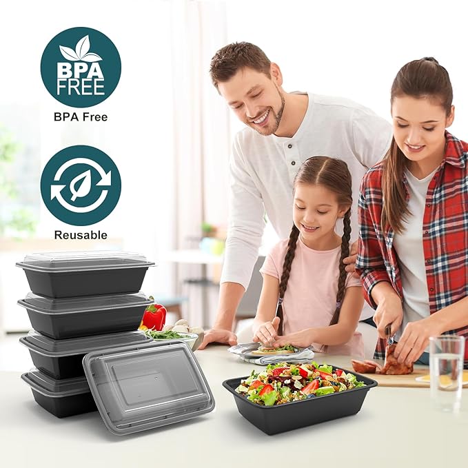 WGCC Meal Prep Containers, 50 Pack Extra-thick Food Storage Containers with Lids, Disposable & Reusable Plastic Bento Lunch Box, BPA Free, Stackable, Microwave/Dishwasher/Freezer Safe (24 oz) - Image 3
