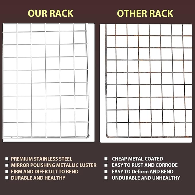 Cooling Rack for Baking 2-Pack, 16x10 Inches Baking Rack, Thick Wire Cookie Rack for Cooking, Roasting, Grilling, Drying, Oven Safe, Fits Half Sheet Pan, Silver - Image 4