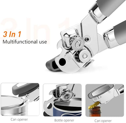 Can Opener,Professional 3-In-1 Multifunctional Manual Can Openers Bottle Opener,Kitchen Durable Stainless Steel Heavy Duty Can Opener Smooth Edge for Kitchen Seniors Friendly - Image 3