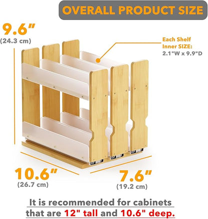 SpaceAid Bamboo Pull Out Spice Rack Organizer for Cabinet, Heavy Duty Slide Out Seasoning Kitchen Pantry Sliding Vertical Organization, 7.6" Wide, 3 Drawers(2" Wide), 2-Tier, Natural - Image 3