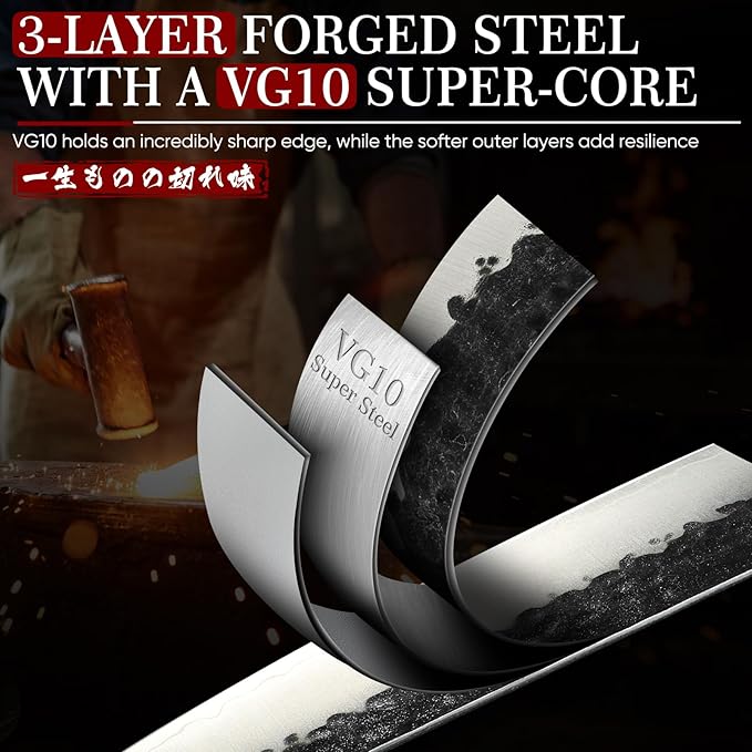 Huusk Kiritsuke Japanese Chef Knife - Hand Forged Japanese Knives with VG10 Steel Core, Ergonomic Handle 8 inch Kitchen Knife for Meat Sashimi Vegetable, Elegant Gift Box, Pro Chef's Choice - Image 4