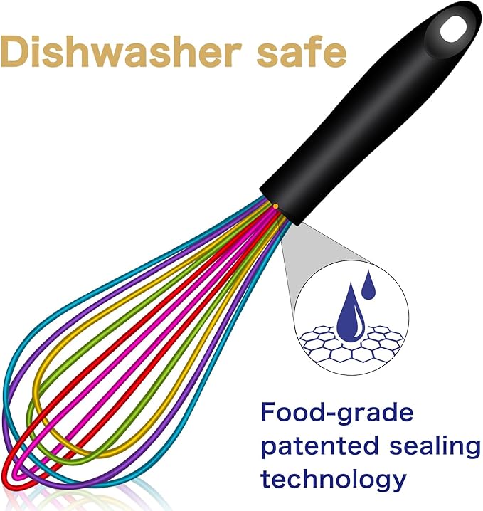 OYV Dishwasher Safe Colorful Silicone Whisk, Sealed Waterproof Design Set of 3, Professional Kitchen Whisks for Cooking Non-Scratch, Silicone & Stainless Steel Whisk, Heat Resistant Balloon Egg Beater - Image 2