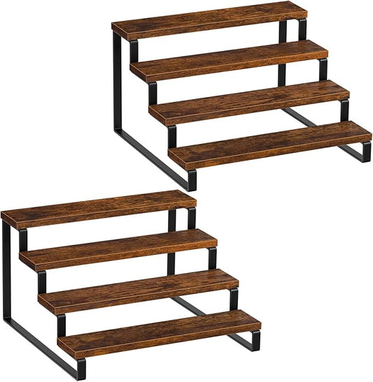 Giikin 4 Tier Spice Rack, Set of 2 Wooden Spice Rack for Countertop, Kitchen Counter Storage Shelves Cupcake Stand Holder Display Stand, Rustic Brown by Giikin